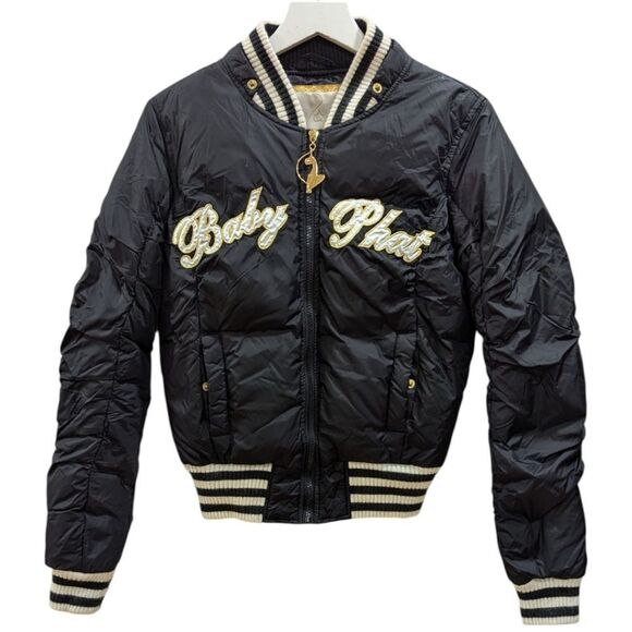 Vintage Y2K 2000's Baby Phat Women's M Black Goose Down Bomber Jacket